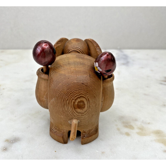 Hand Carved Wood Elephant Toothpick Holder Figurine Handpainted Maracas Trinket - Picture 9 of 11